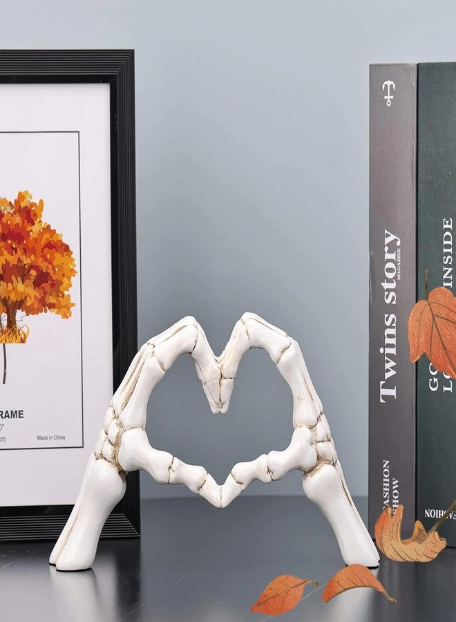 HEBYJO White Halloween Heart Hands Sculpture, Resin Abstract Skeleton Statue Love Ornaments, Heart Shape Finger Gesture Figurines for Shelf Home Desktop Decoration - Image 4